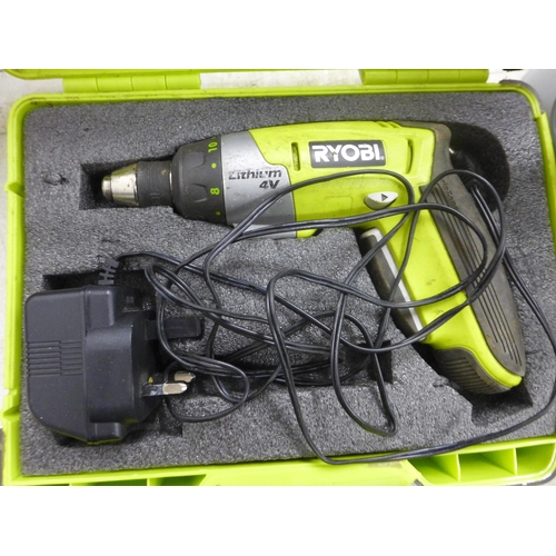 2071 - A Ryobi rechargeable electric screwdriver and a  pool pump