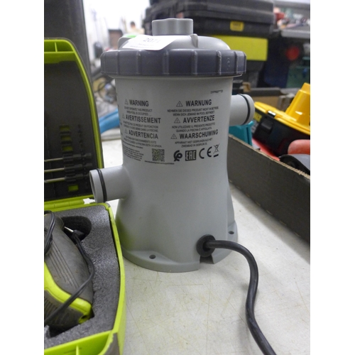 2071 - A Ryobi rechargeable electric screwdriver and a  pool pump