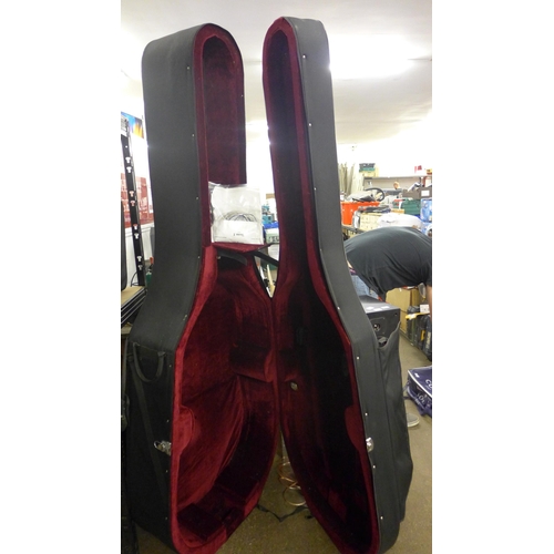 2165 - A semi rigid plus lined double bass case with a set of strings