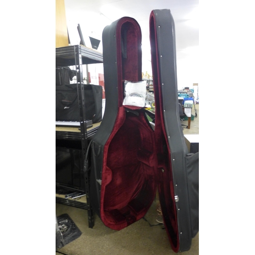 2165 - A semi rigid plus lined double bass case with a set of strings