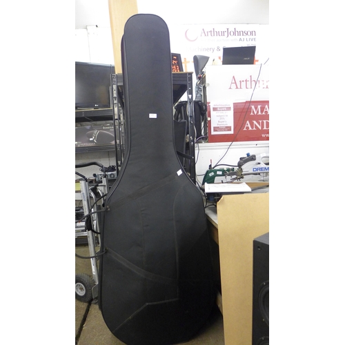 2165 - A semi rigid plus lined double bass case with a set of strings