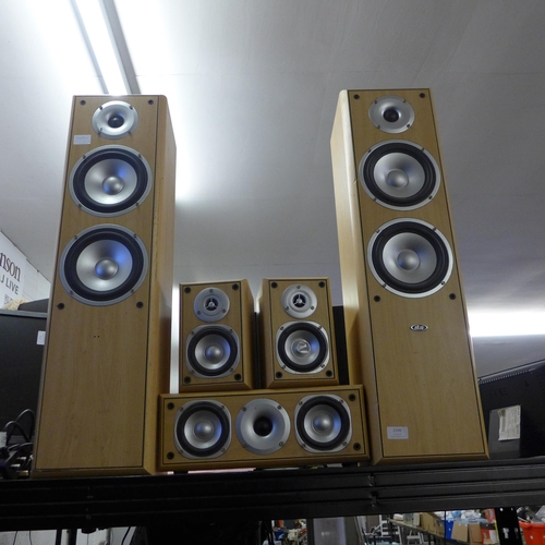 2166 - Large Eltax speakers, two rear, two bookcase and one centre