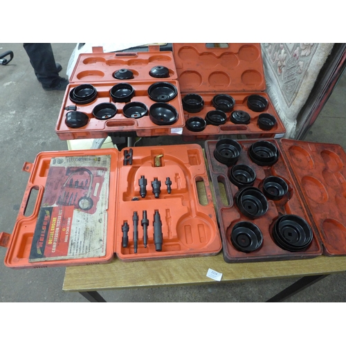 2214 - 3 x 15 piece sets of oil fitter wrenches in cases * this lot is subject to VAT