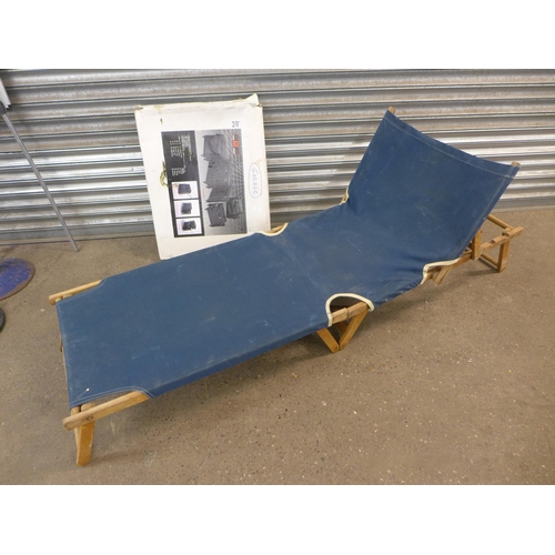 2269 - A vintage folding sun lounger and suitcase