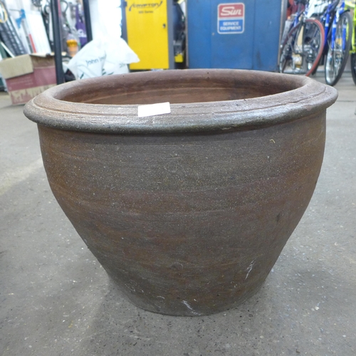 2287 - Three large brown planters, two glazed