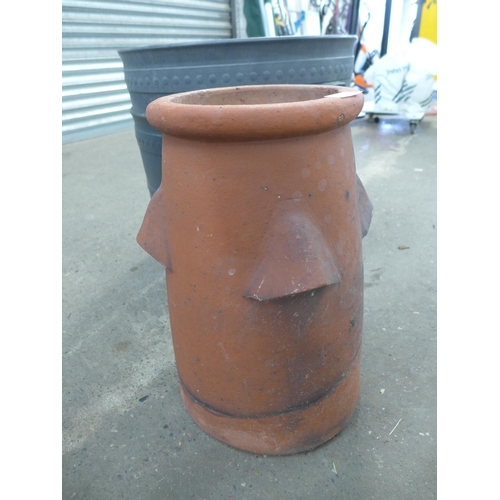 2304 - A clay chimney pot and two Smithy planters