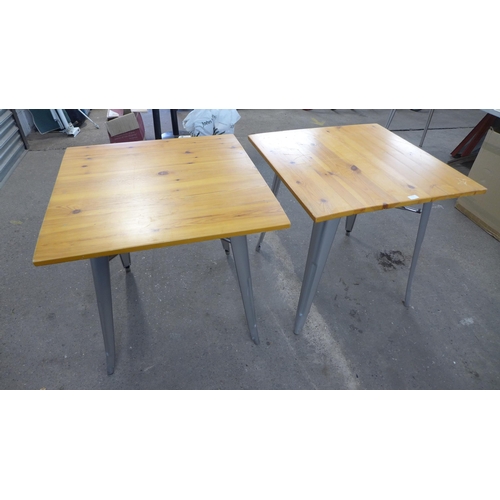 2312 - 2 Wooden topped tables with metal rustic style table legs