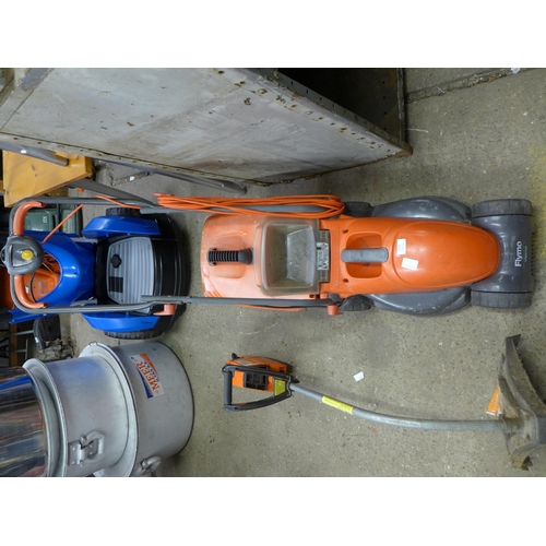 2320 - An electric Flymo lawnmower and petrol strimmer