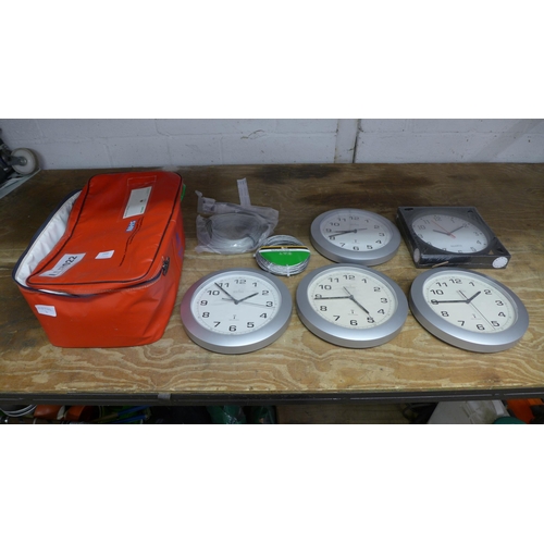 2392 - Five wall clocks and 2 Catenary wire kits