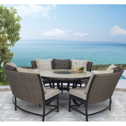 1530 - Park Falls 4 piece woven dining set, Original  RRP £1916.66  (4177-24) - Damage to benches and centr... 