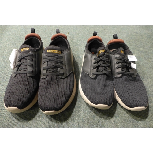 3015 - Two pairs of Men's black Skechers. Sizes: UK 8 & 10 (worn) * this lot is subject to VAT