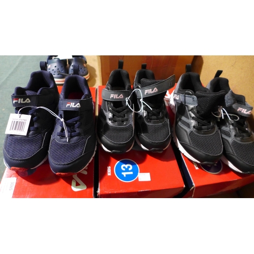 3065 - Three pairs of Children's FILA Velcro Trainers - Sizes: 1,2,13. * this lot is subject to VAT