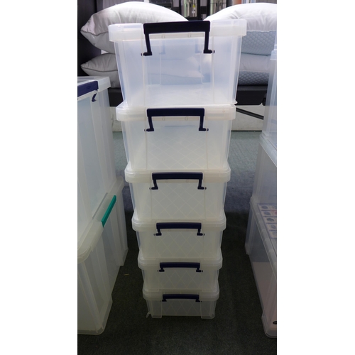 3334 - Six small plastic storage tubs with lids  - cracked/damaged