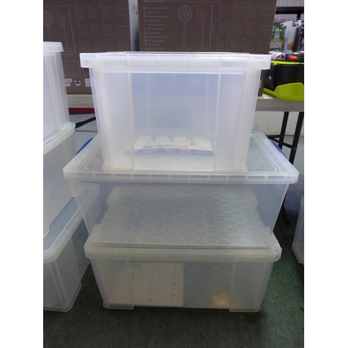 3337 - Three Mixed Sized plastic storage tubs with lids - cracked/damaged