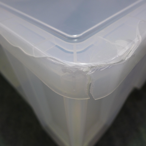 3337 - Three Mixed Sized plastic storage tubs with lids - cracked/damaged