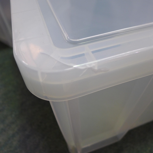 3337 - Three Mixed Sized plastic storage tubs with lids - cracked/damaged