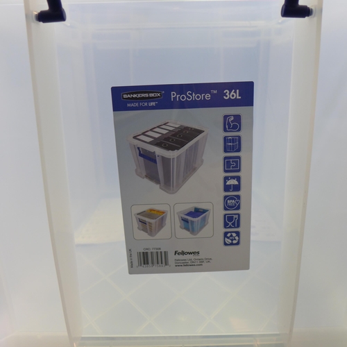 3337A - Three plastic Prostore tubs with lids (2 x 36L and 1 x 48L) - cracked/damaged