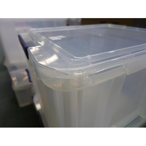 3337A - Three plastic Prostore tubs with lids (2 x 36L and 1 x 48L) - cracked/damaged