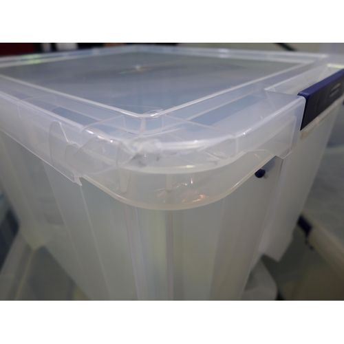 3337A - Three plastic Prostore tubs with lids (2 x 36L and 1 x 48L) - cracked/damaged