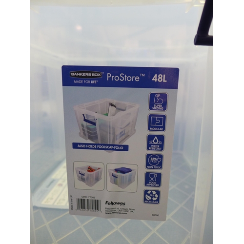 3337A - Three plastic Prostore tubs with lids (2 x 36L and 1 x 48L) - cracked/damaged