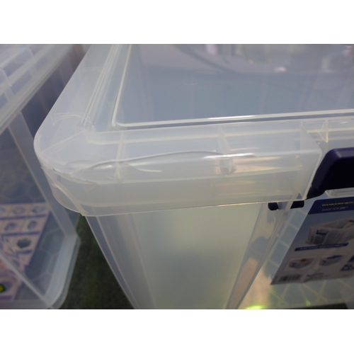 3337A - Three plastic Prostore tubs with lids (2 x 36L and 1 x 48L) - cracked/damaged