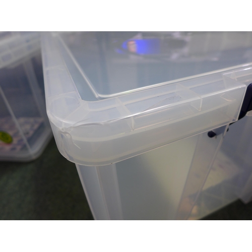 3337A - Three plastic Prostore tubs with lids (2 x 36L and 1 x 48L) - cracked/damaged