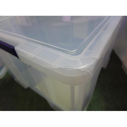 3337A - Three plastic Prostore tubs with lids (2 x 36L and 1 x 48L) - cracked/damaged