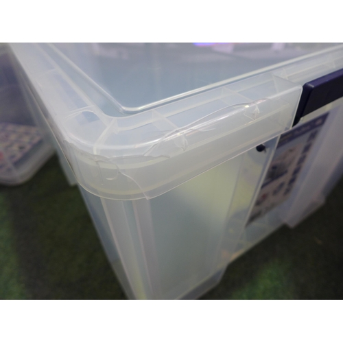 3337A - Three plastic Prostore tubs with lids (2 x 36L and 1 x 48L) - cracked/damaged