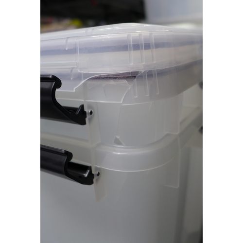 3337F - Five plastic storage tubs with lids - mixed size - cracked/damaged