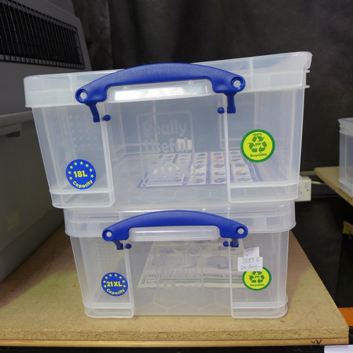 3357A - Two Really Useful Boxes with lids (21L & 18L capacity) - cracked/damaged