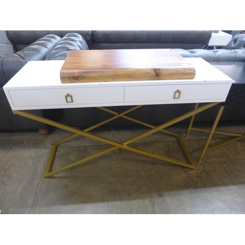 1610 - A white console table with gold legs - damaged