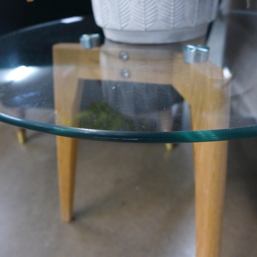 1314 - An oak and circular glass top side table