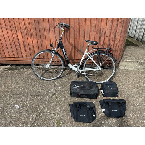 2243 - A Kettler Aluminium Rad step over women's city bike with mud guards, luggage rack and paniers, front... 