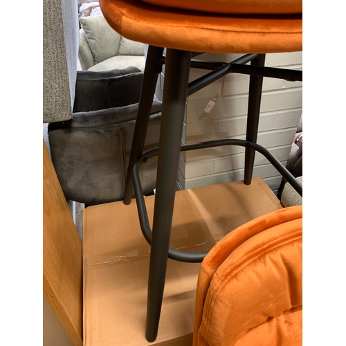 1393 - A pair of Enderson orange velvet bar stools, (boxed)