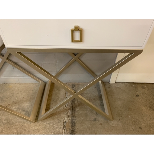 1427 - A pair of white bedside tables with cross legs