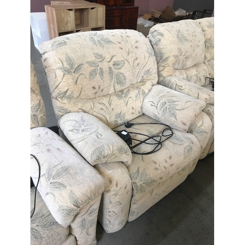 1530 - A G-Plan cream floral electric reclining three seater sofa, two seater sofa, armchair and footstool