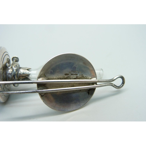 1028 - A miniature silver oil lamp, London import mark, silver weight 27g