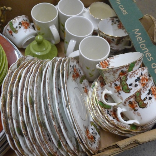 1067 - A Crown Devon coffee service, a tea service, twelve large chargers and a metal framed picture **PLEA... 