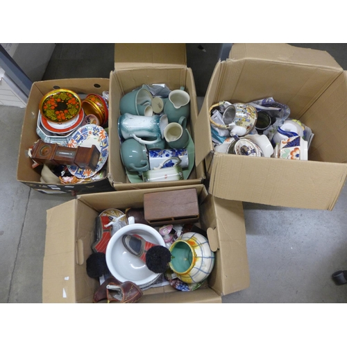 1076 - Four boxes of mixed china, decorative items etc. **PLEASE NOTE THIS LOT IS NOT ELIGIBLE FOR POSTING ... 