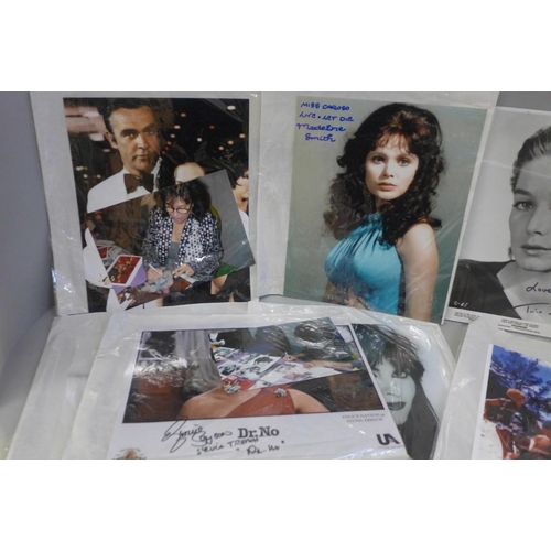 619 - Signed photographs of ten James Bond girls including Britt Ekland, Lana Wood, Eunice Grayson, Madeli... 