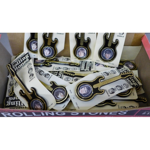 630 - Rolling Stones guitar brooches, (25), in a reproduction box