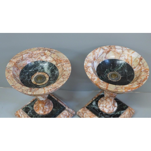 637 - A pair of 19th Century French marble cassolette garnitures, 16cm