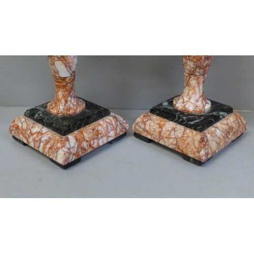 637 - A pair of 19th Century French marble cassolette garnitures, 16cm