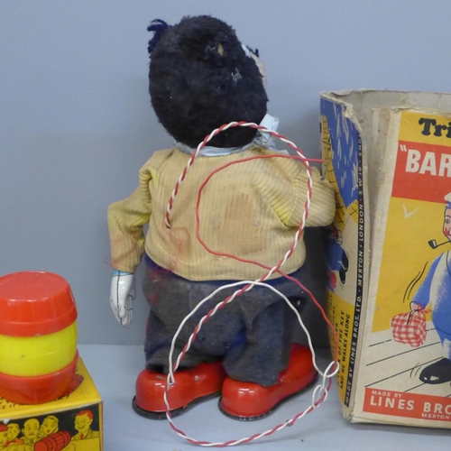 664 - A Tri-ang Minic Barnacle Bill toy and other tin plate and vintage toys