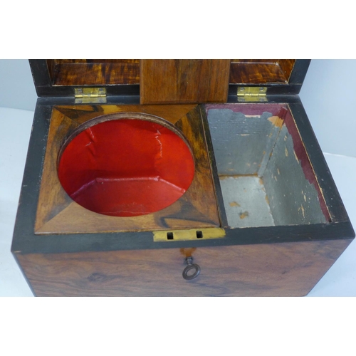 671 - A 19th Century walnut tea caddy with glass jar and key