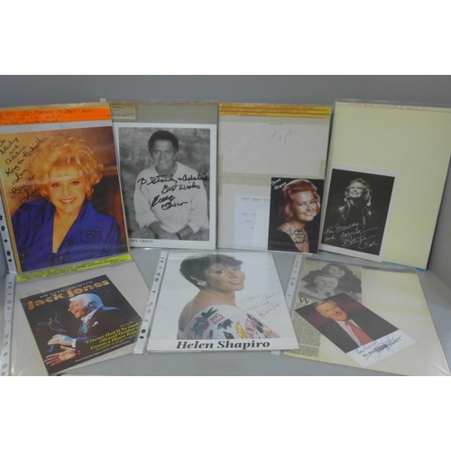 678 - An autograph selection including Brenda Lee, Petula Clarke, May Wilde, Lee Evans, etc.