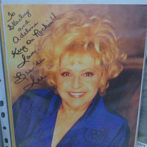 678 - An autograph selection including Brenda Lee, Petula Clarke, May Wilde, Lee Evans, etc.