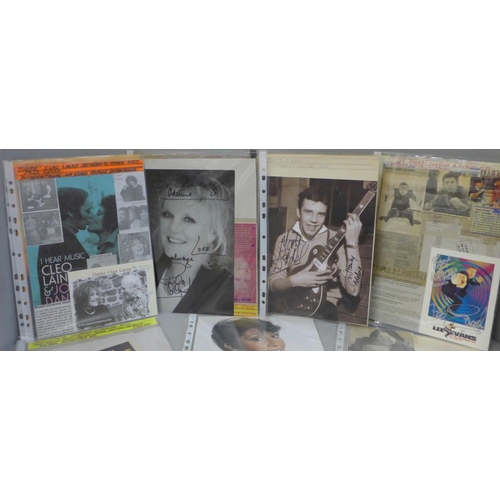 678 - An autograph selection including Brenda Lee, Petula Clarke, May Wilde, Lee Evans, etc.