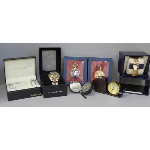 679 - A collection of wristwatches, pocket watches and clocks