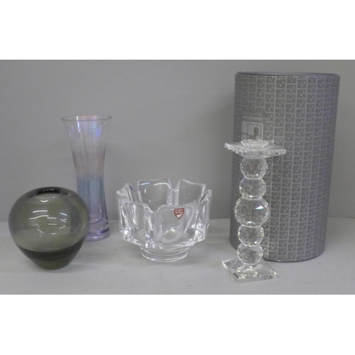 680 - A collection of glass including Holmegaard, Orrefors and a Swarovski candlestick, boxed